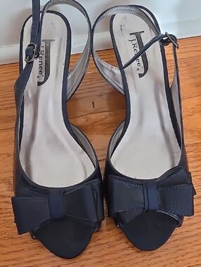 J.Renee Black Peep-Toe Slingback Heels with Bow
